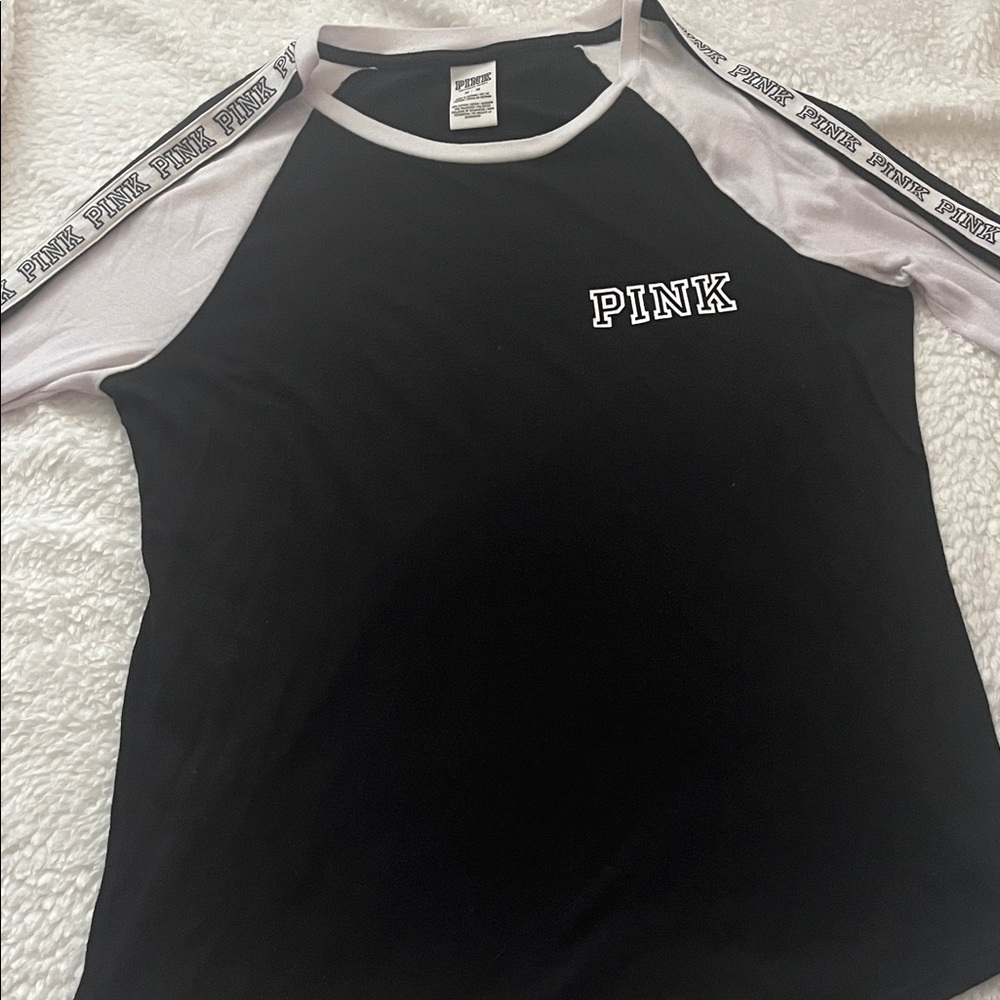 PINK Victoria's Secret Black and White Raglan Tee